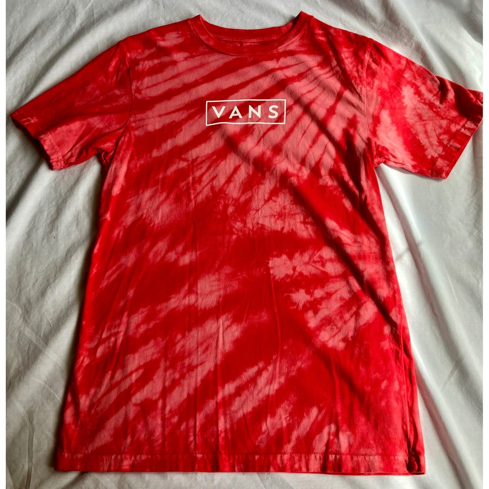 Vans Kids Red Tie Dye T-Shirt Box Logo Graphic Tee Top